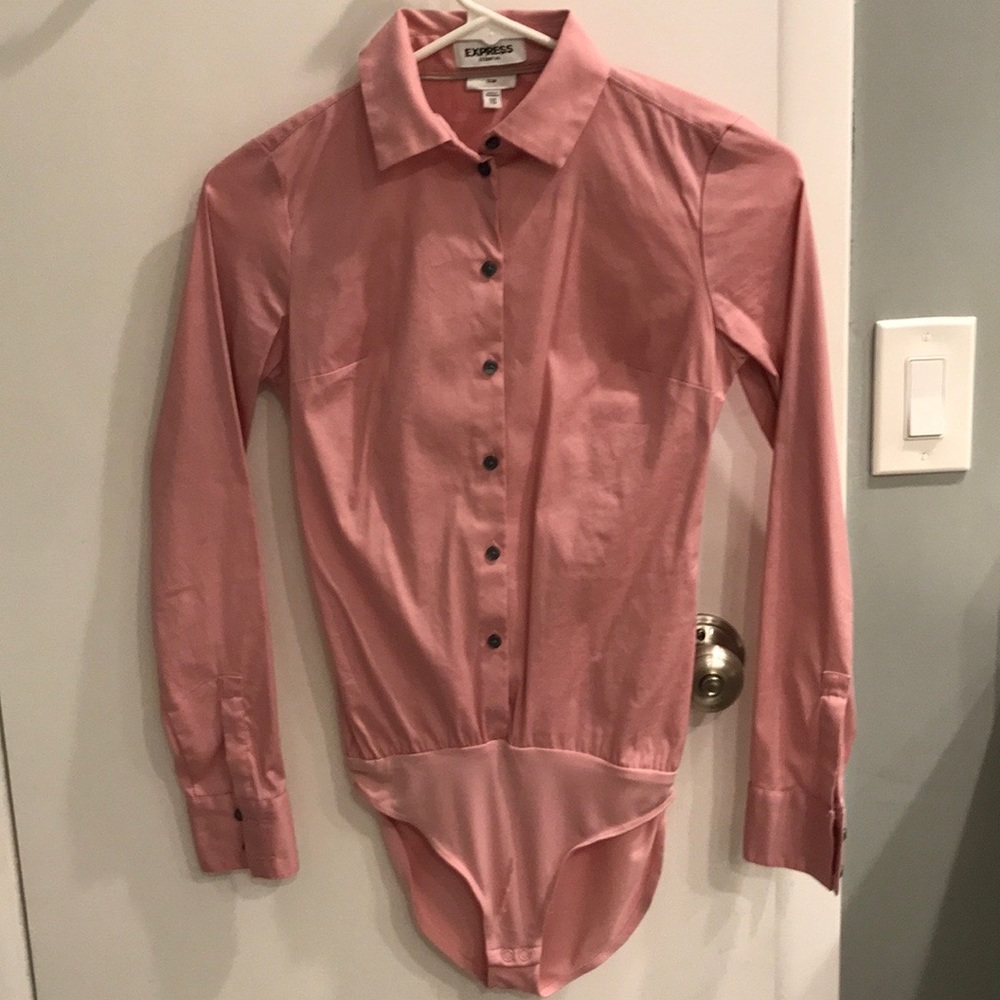 Express Slim Pink Portfolio Button Down Bodysuit